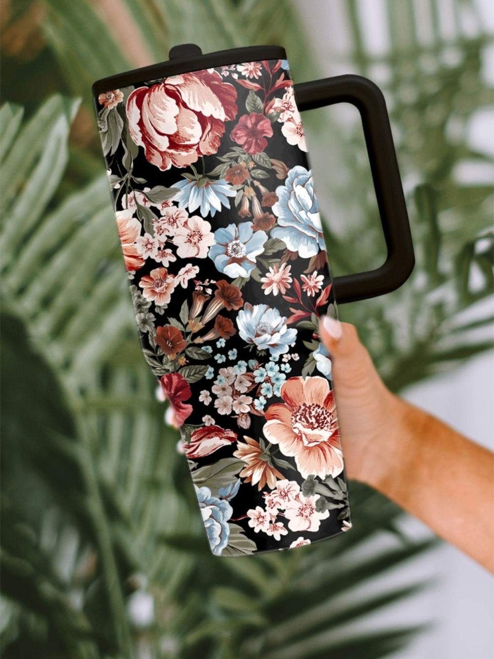 Floral Insulated Travel Mug - Black Multi 40 Oz